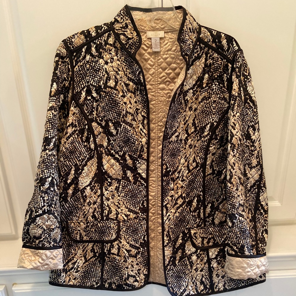 Chico’s gold quilted jacket.